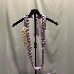 Handmade Satin Double Braid Ribbon Lei Silver Lavender with flowers New